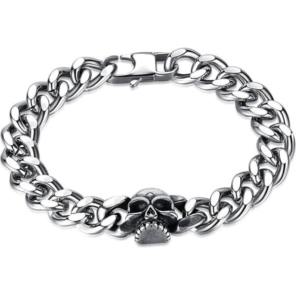 Impress Jewelry Cuban náramok z nerezovej ocele s lebkou 21cm 65229280