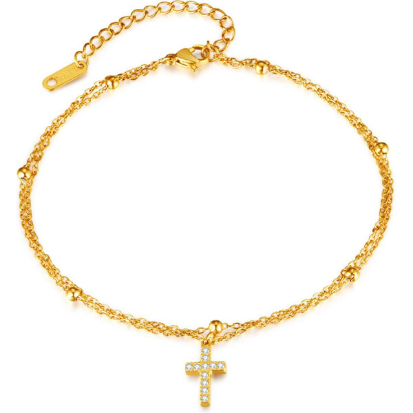 Titan Jewerly Retiazka na nohu z chirurgickej ocele s krížikom Zlatý 65229276