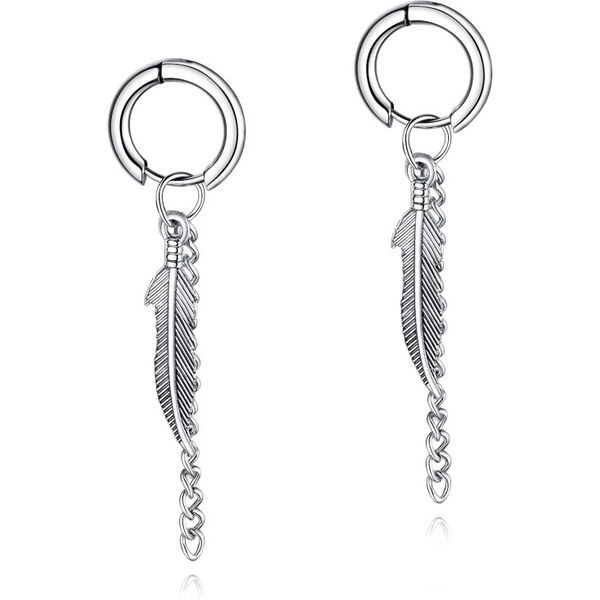 Impress Jewelry Oceľové náušnice krúžky s pierkom 17 mm Strieborné 65229296