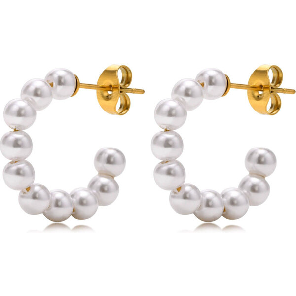 Titan Jewerly Náušnice z chirurgickej ocele polkruhy s perlami 19mm 65229311