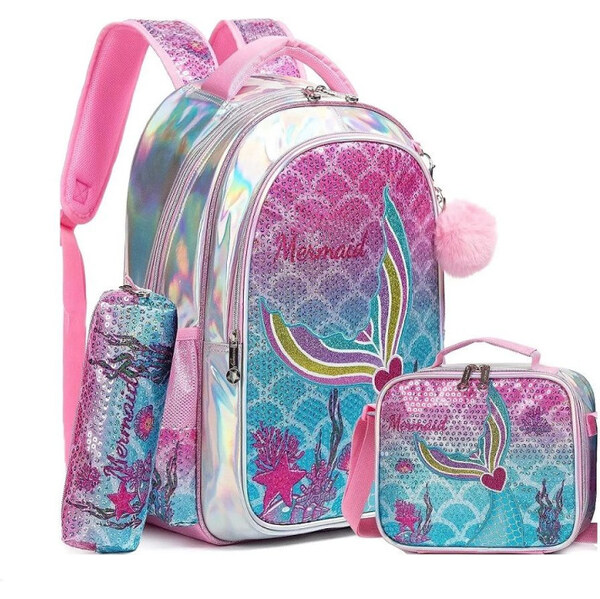 Jasminestar Jasmine Dievčenský školský batoh set 3v1 Holo Mermaid 25L 65229421
