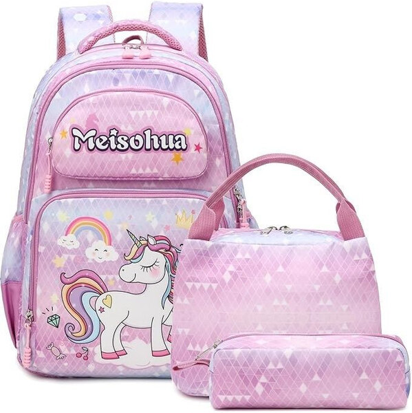 Meisohua Meiso Dievčenský školský batoh set 3v1 Jednorožec s dúhou 18L 65229431