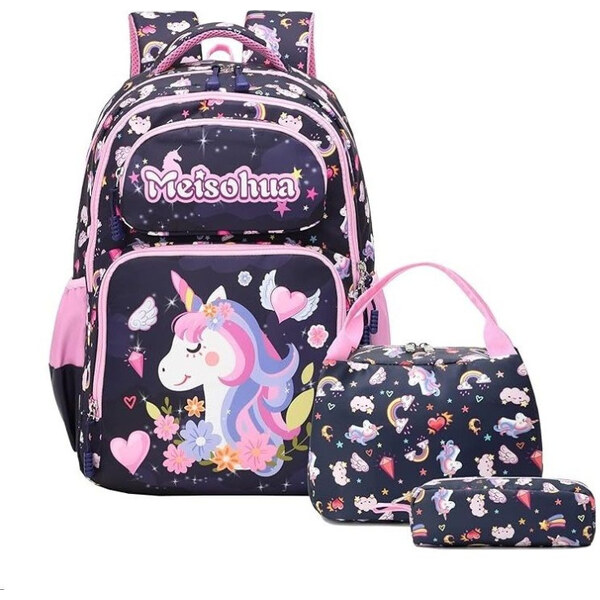 Meisohua Meiso Dievčenský školský batoh set 3v1 Jednorožec s kvetmi 65229432