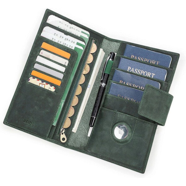 Contacts kožené puzdro na 4 pasy a doklady Zelené 65229451