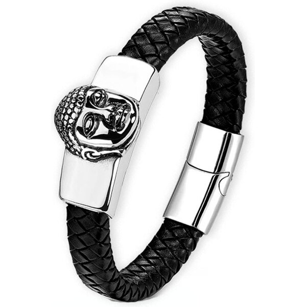 Impress Jewelry Pánsky kožený prepletaný náramok Budha Čierny 65229518