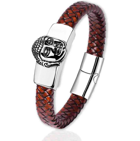 Impress Jewelry Pánsky kožený prepletaný náramok Budha Hnedý 65229522