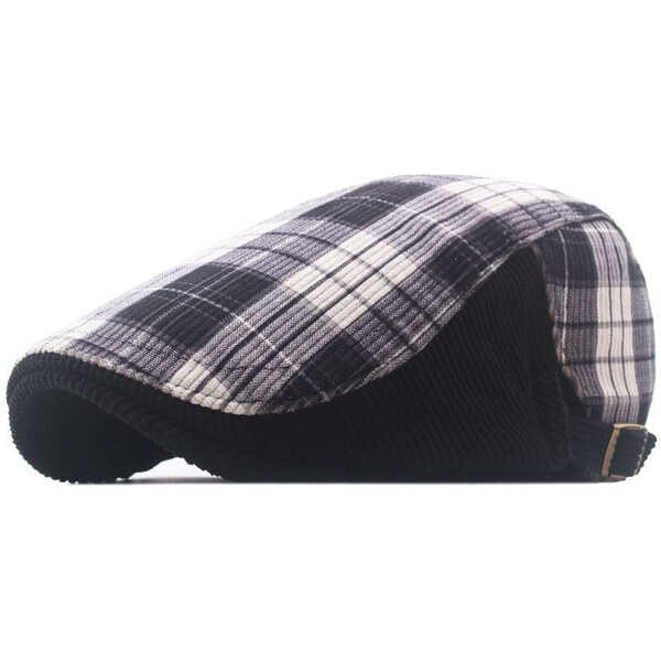 JAMONT Plochá karovaná bekovka bavlnený baret Čierny 65229568