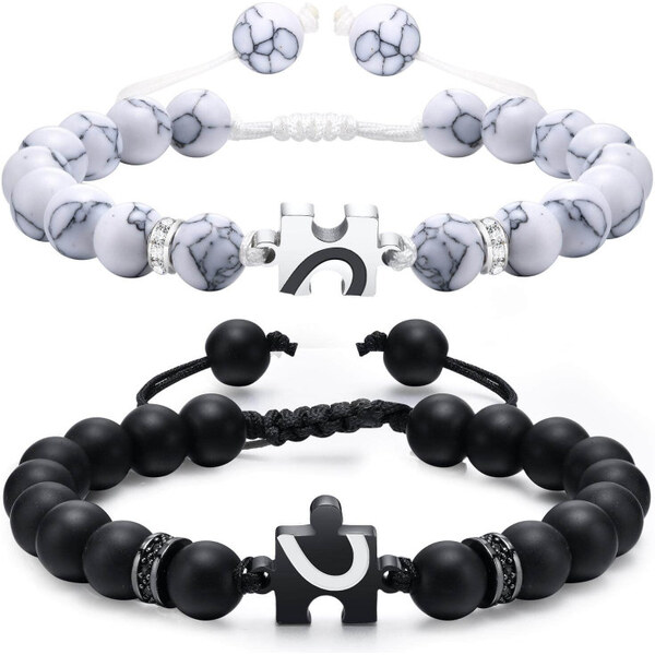 Titan Jewerly Náramky pre páry Čierne a biele korálky so srdiečkom 65229559