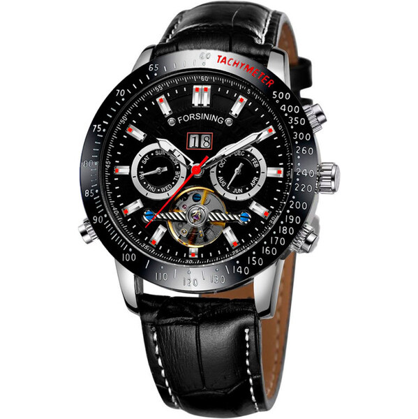 FORSINING pánske automatické hodinky 39 days to Moon Čierne 65229670