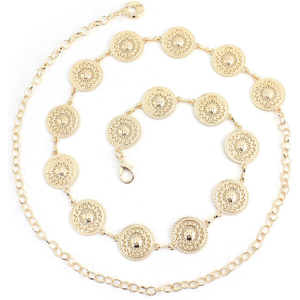 Lifestyle Ozdobný retiazkový kovový opasok Round Zlatý 65230237