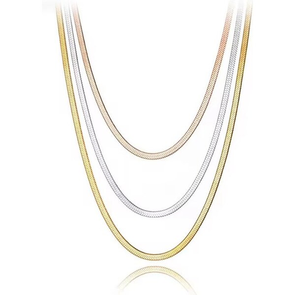 Titan Jewerly Trojradý náhrdelník z chirurgickej ocele Plochý had 65230461