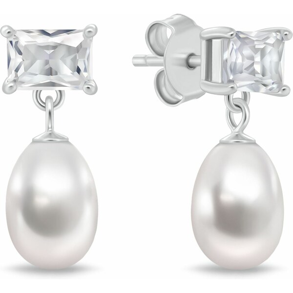Brilio Silver Moderné strieborné náušnice so zirkónom a pravou perlou 66587751