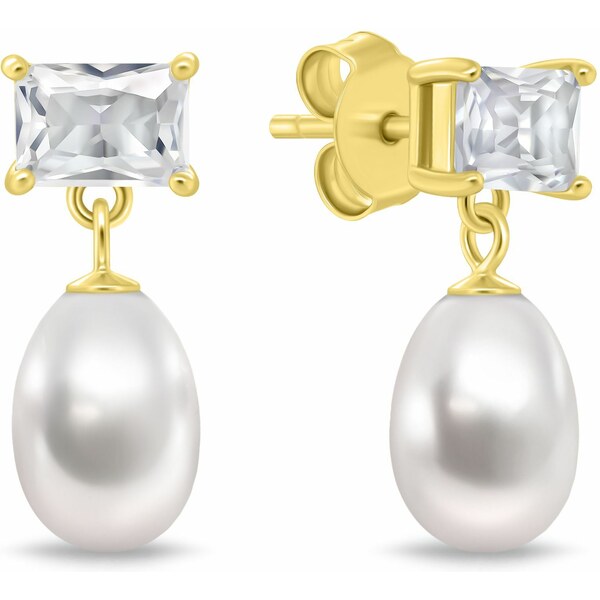 Brilio Silver Moderné pozlátené náušnice so zirkónom a pravou perlou 66586469