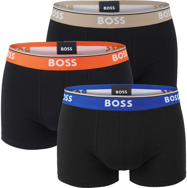 BOSS - boxerky 3PACK Power cotton stretch black / sand & orange waist 65235757