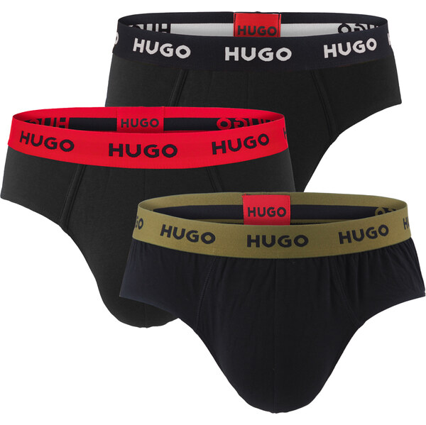 HUGO - slipy 3PACK eco friendly cotton stretch black / modern forest 65235764
