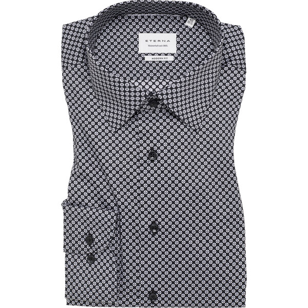 Vzorovaná nežehlivá čierno šedá košeľa ETERNA Modern fit Dynamic 65236200