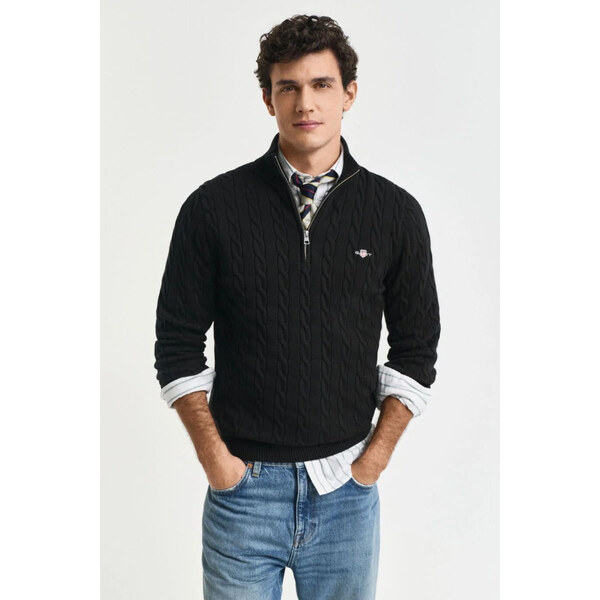 SVETER GANT COTTON CABLE HALF ZIP BLACK 64944478