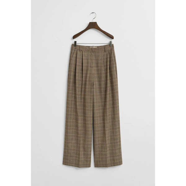 NOHAVICE GANT CHECKED PLEATED WOOL BLEND PANTS DEEP BROWN 65237283