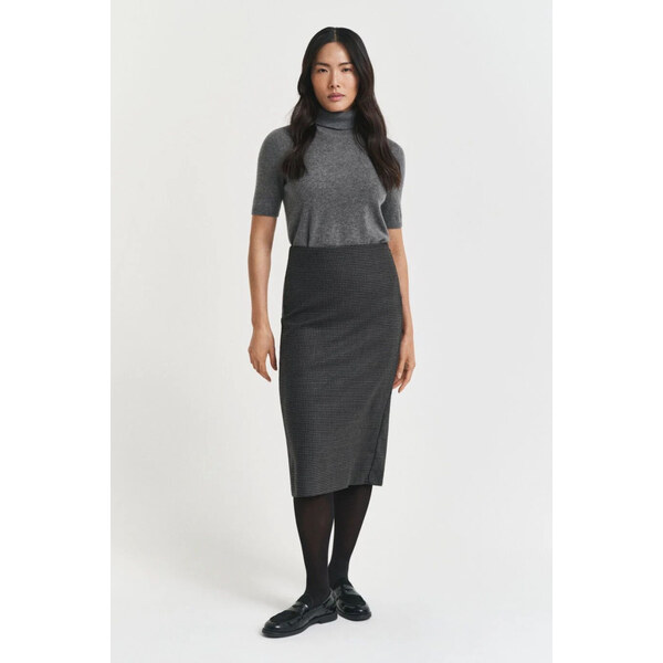 SUKŇA GANT MIDI CHECKED WOOL PENCIL SKIRT CHARCOAL MELANGE 65237290
