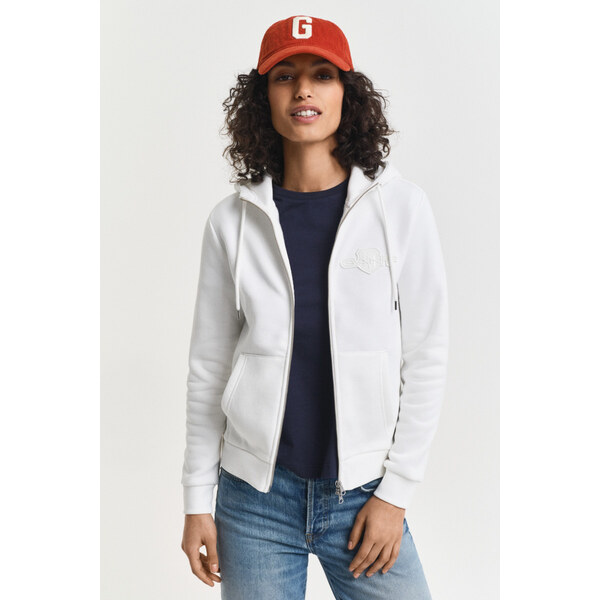MIKINA GANT REG TONAL SHIELD ZIP HOODIE EGGSHELL 65237286