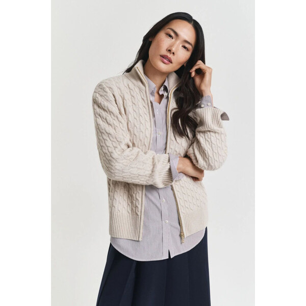 SVETER GANT CABLE KNIT ZIP CARDIGAN SEED MELANGE 65237297