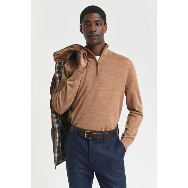 SVETER GANT EXTRAFINE MERINO WOOL HALF ZIP DK. SAND MELANGE 65237303