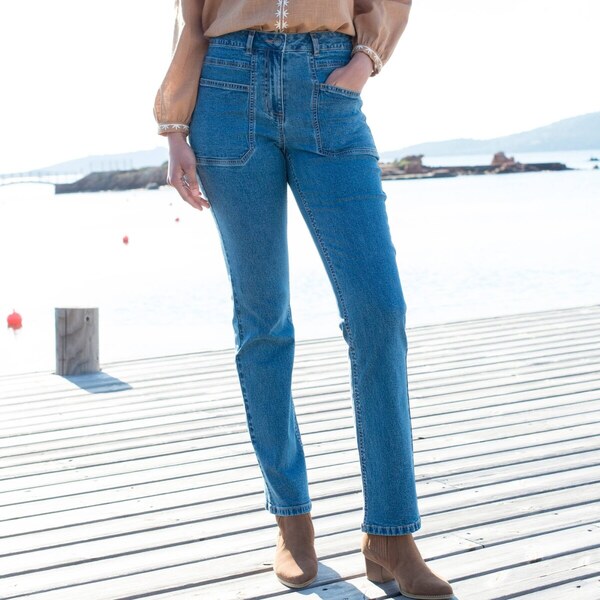 Rovné džínsy s našitými vreckami modrá 054 Blancheporte 65240091