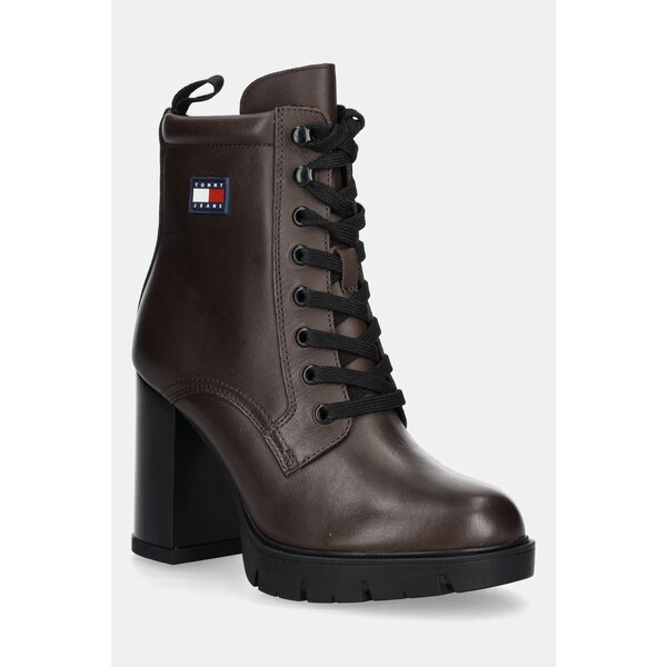 Kožené členkové topánky Tommy Jeans TJW HEEL LACE UP BOOT 65240871