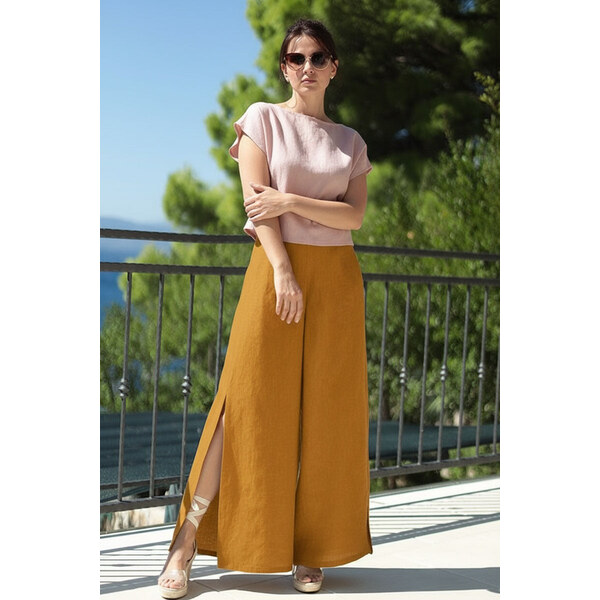 Lotika Linen Ľanové nohavice s rázporkom 65245930