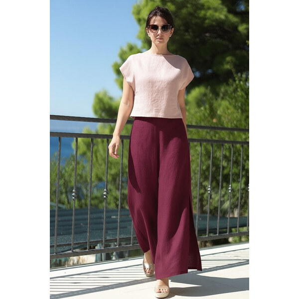 Lotika Linen Ľanové nohavice s rázporkom 65245932