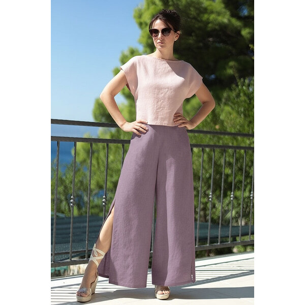 Lotika Linen Ľanové nohavice s rázporkom 65245933