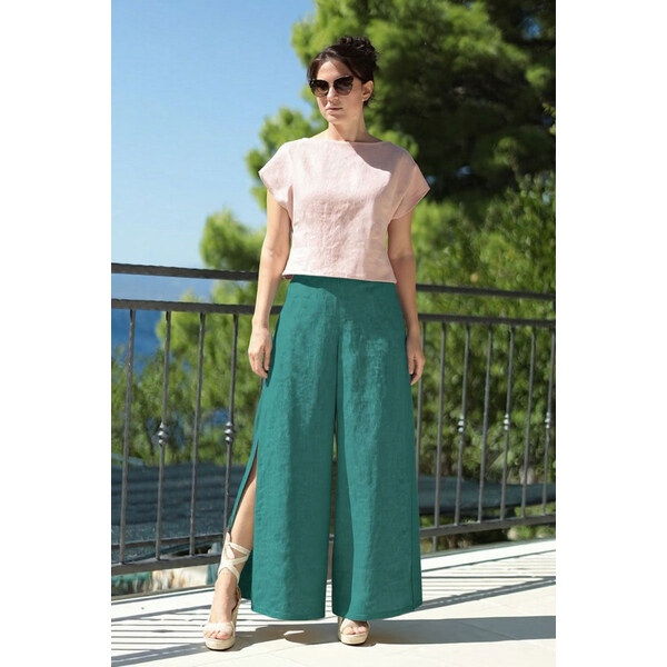 Lotika Linen Ľanové nohavice s rázporkom 65245934