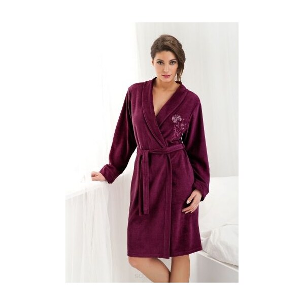 Dorota Bavlnený dámsky župan Diana FR-107 bordový, Farba bordová 65248006