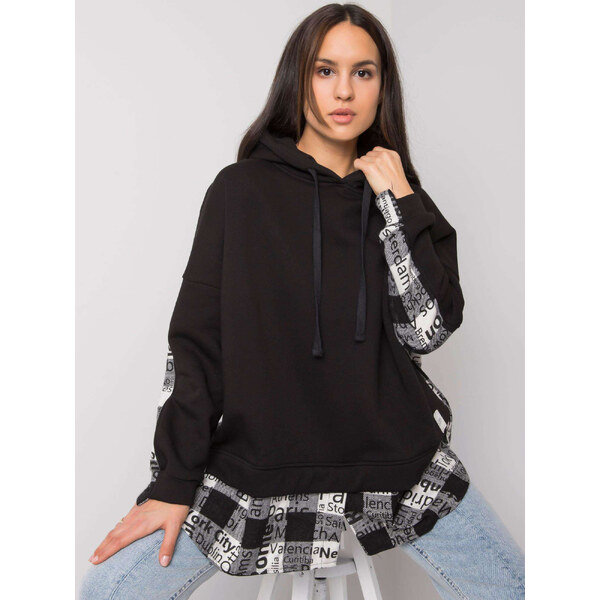 RUE PARIS Čierna mikina Freyah s bielym károvaním RV-BL-7312.14-black 57948764