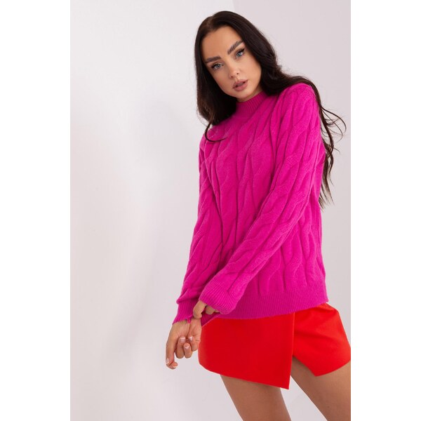 MladaModa Sveter s vrkočovým vzorom model 23500 fuksiový 65258628