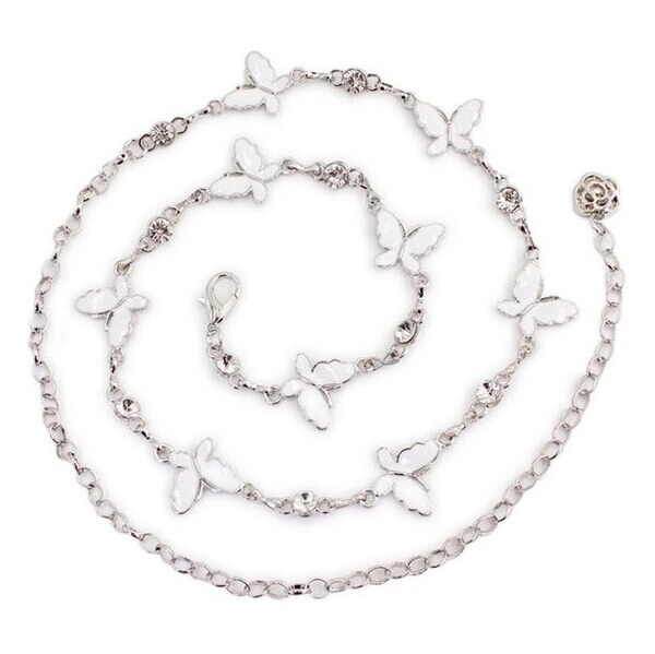 Lifestyle Ozdobný dámsky kovový strieborný opasok s motýlikmi Biely 65226009