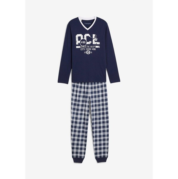 bonprix Pyžamo s bavlnou a dlhými rukávmi, farba modrá 65262943