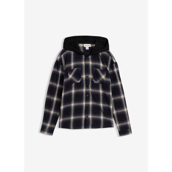 bonprix Košeľa s dlhým rukávom, flanelová, s kapucňou, farba čierna 65263006