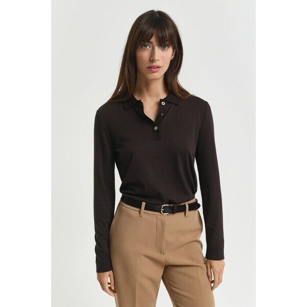 POLOKOŠEĽA GANT REG SEAMLESS BUTTON LS POLO DEEP BROWN 64944421