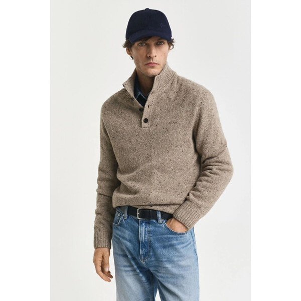 SVETER GANT WOOL BLEND NEPS HALF BUTTONED DK. SAND MELANGE 65267529