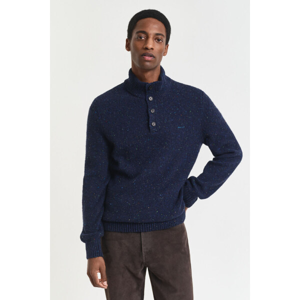 SVETER GANT WOOL BLEND NEPS HALF BUTTONED EVENING BLUE 65267530