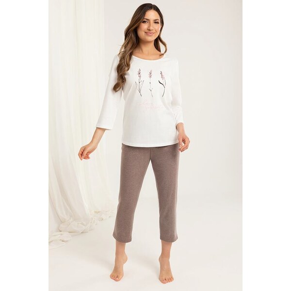 Regina Dlhé dámske pyžamo Carmen ecru s potlačou 65295951