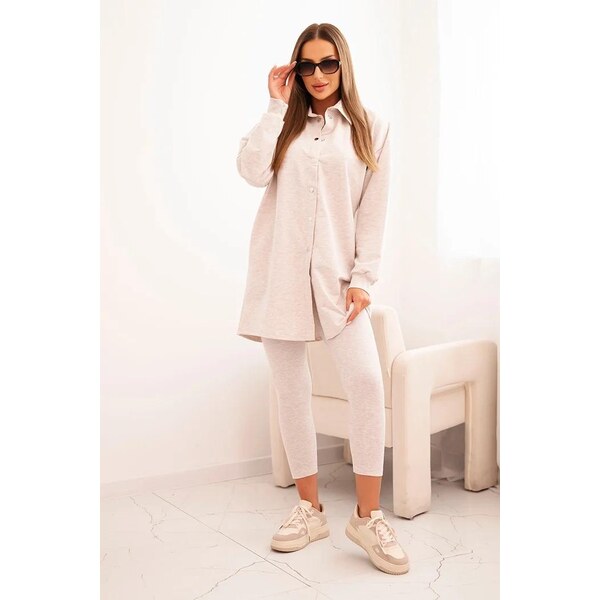 MladaModa 3-dielny set mikina + top + legíny model 9452 béžový melanž 46952241