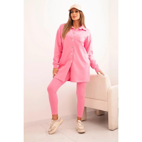 MladaModa 3-dielny set mikina + top + legíny model 9452 jasný ružový 49210530