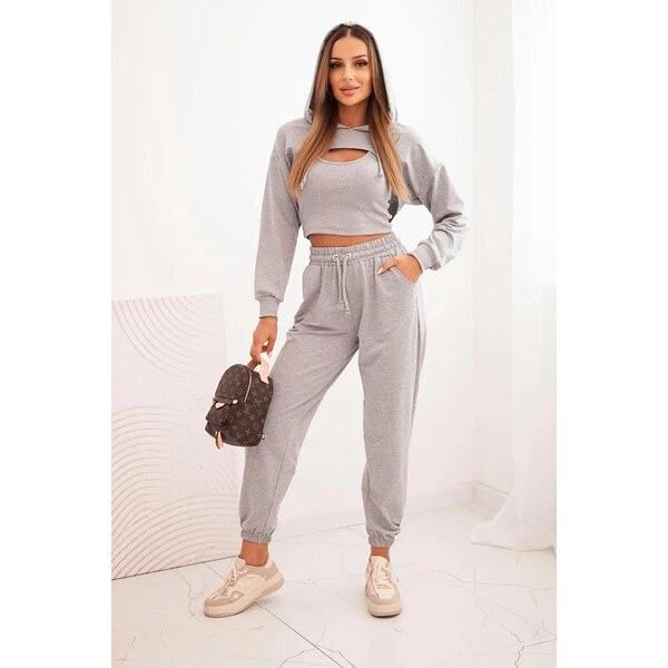 MladaModa 3-dielna tepláková súprava model 9343 šedá 58163765