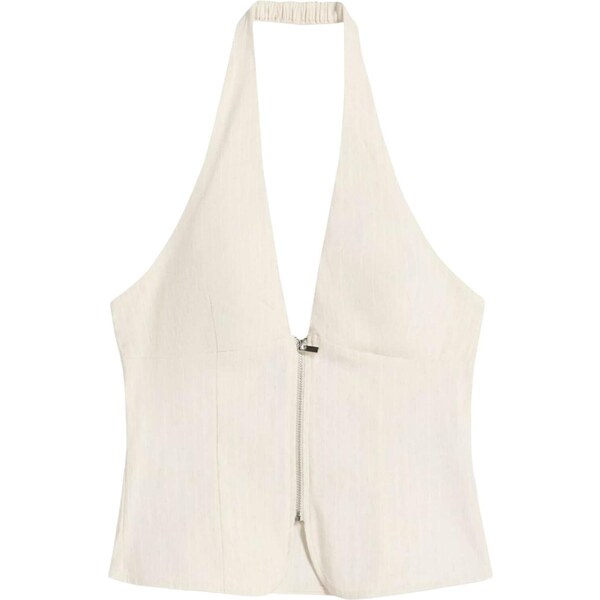 Bershka Top piesková / biela 65891352
