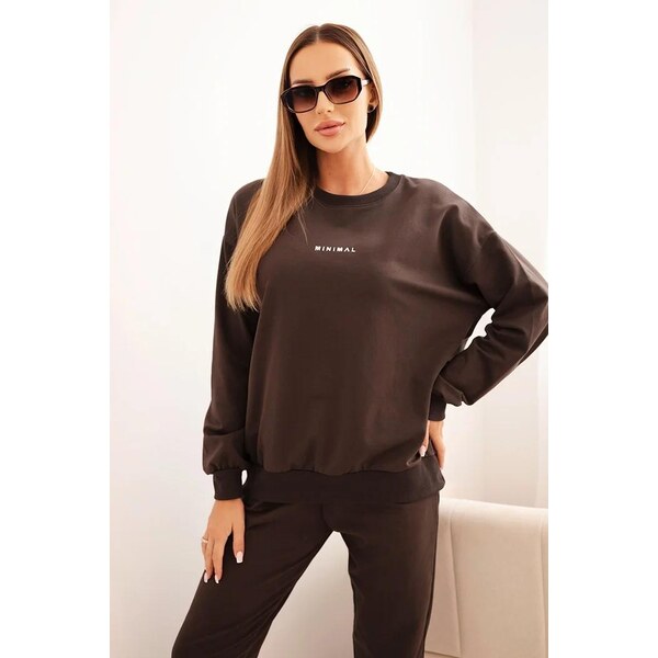 MladaModa Bavlnená tepláková súprava s nápisom Minimal hnedá 65293532