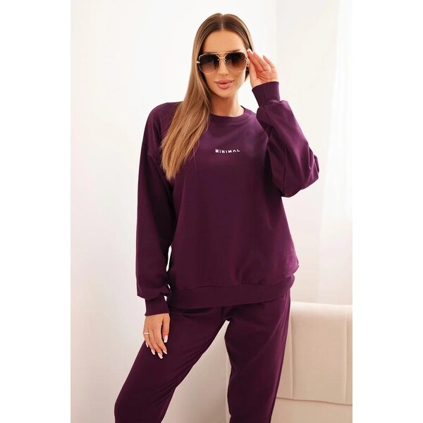 MladaModa Bavlnená tepláková súprava s nápisom Minimal tmavá fialová 65293533
