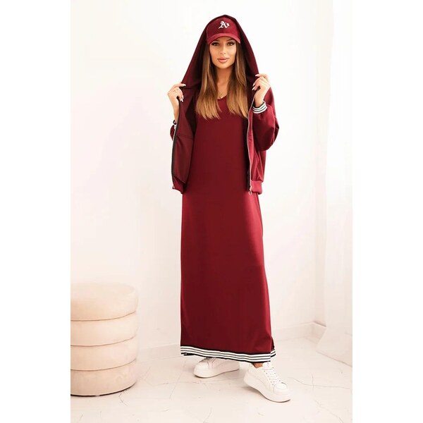 MladaModa Komplet dlhých šiat a mikiny na zips model 00103 bordový 65293561
