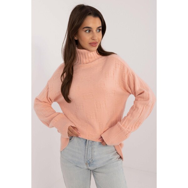MladaModa Rolákový sveter so vzorom model 42135 ružový 65626606